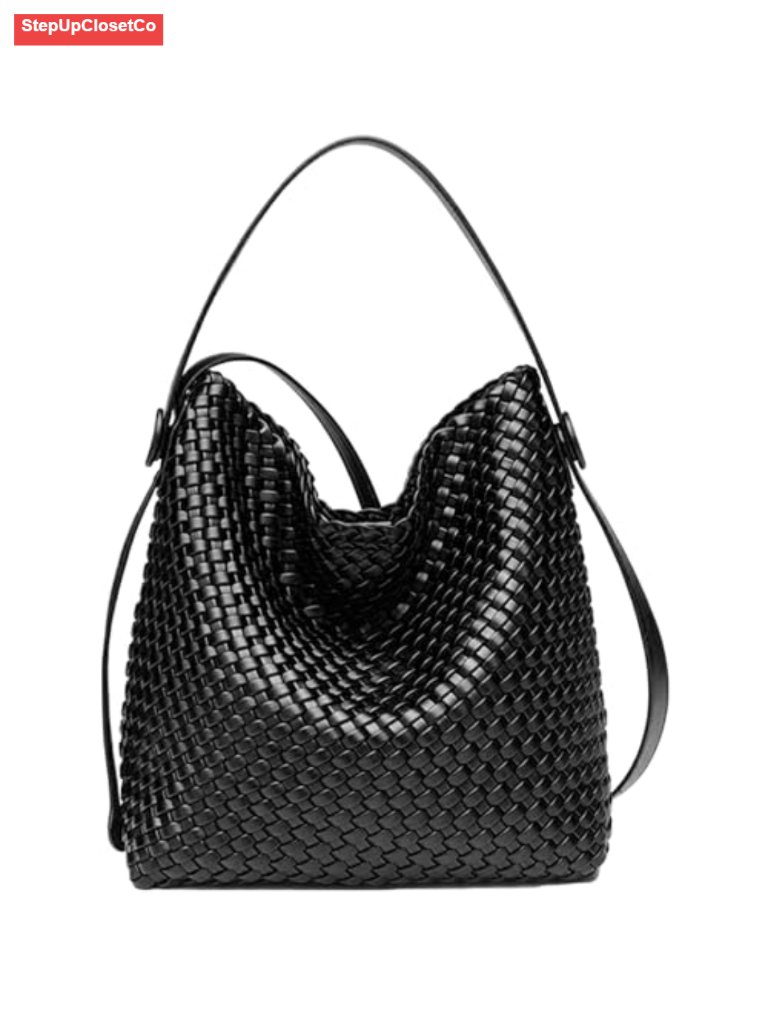 Vegan Leather Woven Tote Bag With Removable Clutch | Women's Large Shoulder